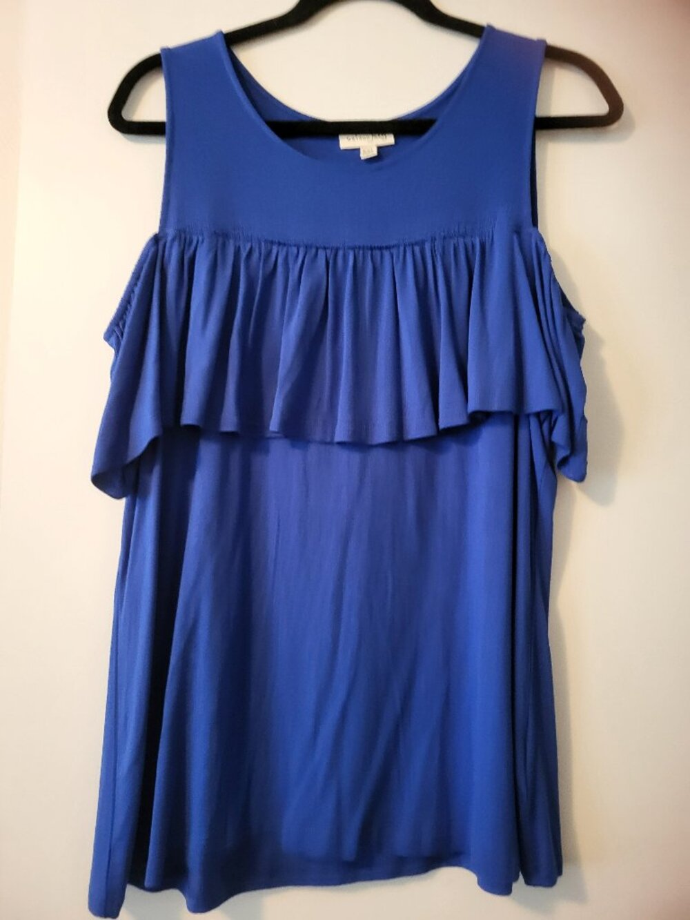 Maison Jules Cold Shoulder Ruffle Blouse Top | XXL | Cobalt Blue